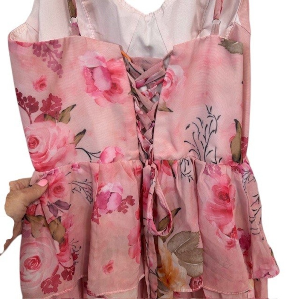 Floral Pink Maxi Dress Ruffle Tiered Corset Back Party Wedding Homecoming Prom‎ - Picture 4 of 16